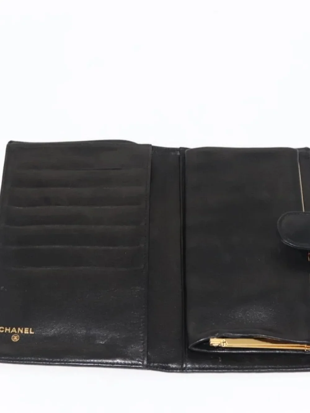 CHANEL Long Wallet Lamb Skin Black CC Auth am9206